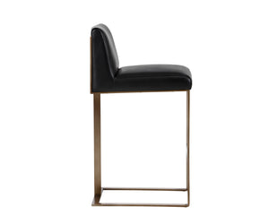 Sunpan Dean Bar Stool with Exposed Brass Frame and Luxurious Bonded Leather for Stylish Spaces Antique Brass / Cantina Black