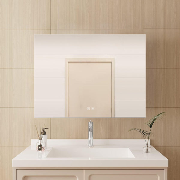 English Elm Vellum Backlit Led Vanity Mirror with Defogger and Touch Controls for Bathroom B2731P478338