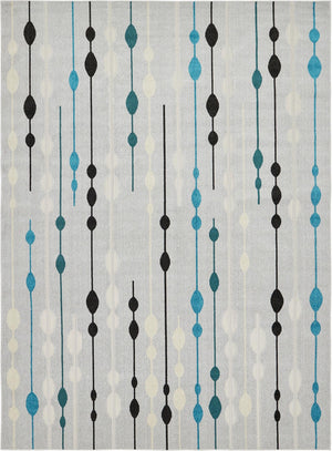 Unique Loom Outdoor Modern Seattle Machine Made Geometric Rug Gray, Black/Blue/Cream/Turquoise 9' 0" x 12' 0"