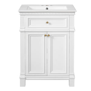 English Elm 24'' Carved Farmhouse Bathroom Vanity with Ceramic Sink Soft Close Storage Cabinet White N710P446530K
