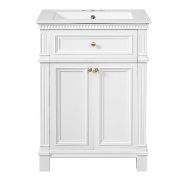 English Elm 24'' Carved Farmhouse Bathroom Vanity with Ceramic Sink Soft Close Storage Cabinet White N710P446530K