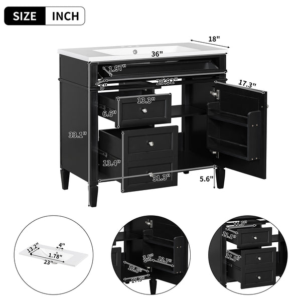 English Elm 36'' Modern Bathroom Vanity With Resin Sink, Storage Cabinet & Tip-Out Drawer For Stylish Organization SW000119AAB-2
