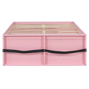English Elm Full Size Kids Platform Bed with Led Lighting Bookshelf Display Cabinet and Storage Drawer Pink+White N820S00077H