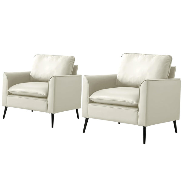 English Elm TS Cat paw leather upholstered sofa modern Nordic retro lounge chair with breathable faux-leather comfort pillows Cream White W2311P345745