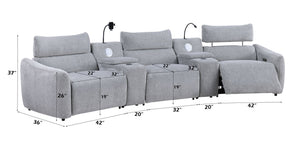 English Elm Fullar Light Gray Modular Power Motion Sectional Sofa with Console, 2 Wireless Chargers & Speakers B2726S00524