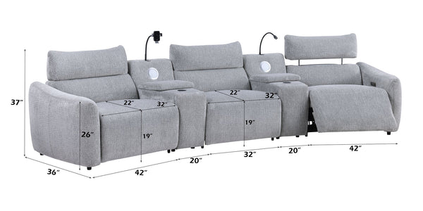 English Elm Fullar Light Gray Modular Power Motion Sectional Sofa with Console, 2 Wireless Chargers & Speakers B2726S00524