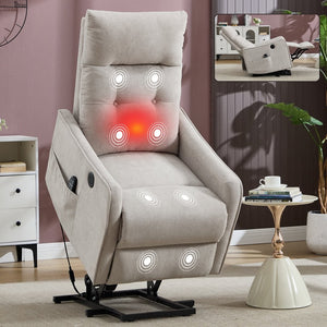 English Elm Beige Chenille Power Lift Recliner with Massage Heat and Usb for Senior Comfort Beige W1803P364114