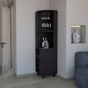 English Elm Corner Bar Cabinet Cleveland Black - Space-Saving Engineered Wood Corner Storage with Shelves, Durable Finish B092S00294