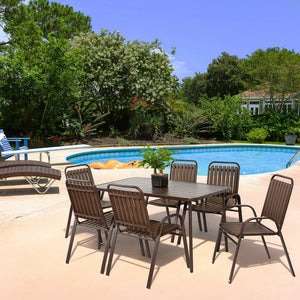 English Elm 7-Piece Patio Dining Set - Durable Steel Table With Comfortable Plastic Chairs For Outdoor Relaxation W640S00050