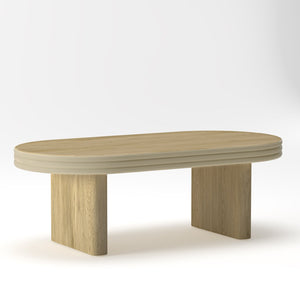 English Elm Mid Century Modern Oval Fluted Coffee Table with Wood Veneer for Living Room Natural W757P370240