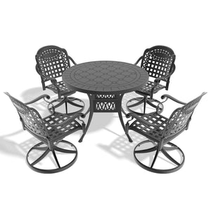 English Elm 5-Piece All-Weather Cast Aluminum Dining Set With Swivel Chairs, Cushions & Round Table For 4 W1710S00340