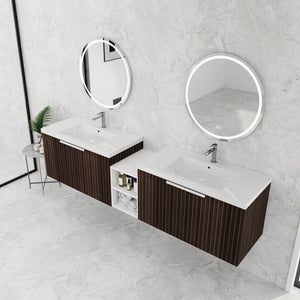 English Elm 82 Inch Wall-Mounted Bathroom Vanity with Resin Sink, Soft-Close Doors, Extra Shelves, Durable Eco Plywood W999S00262