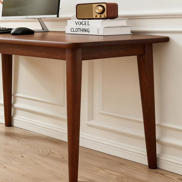 English Elm Solid Rubberwood Writing Desk Mid Century Modern Tapered Legs Walnut Finish Small Spaces W5368P460433