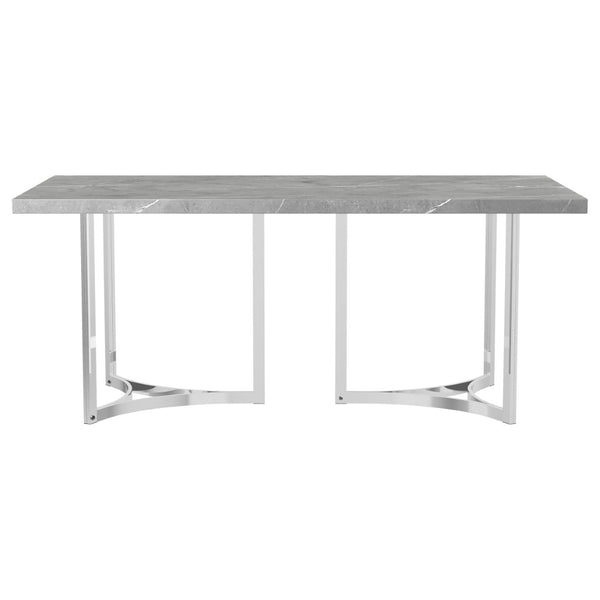 English Elm Savona Rectangular Faux Marble Dining Table with Chrome Double Pedestal Seats Six B062S01674