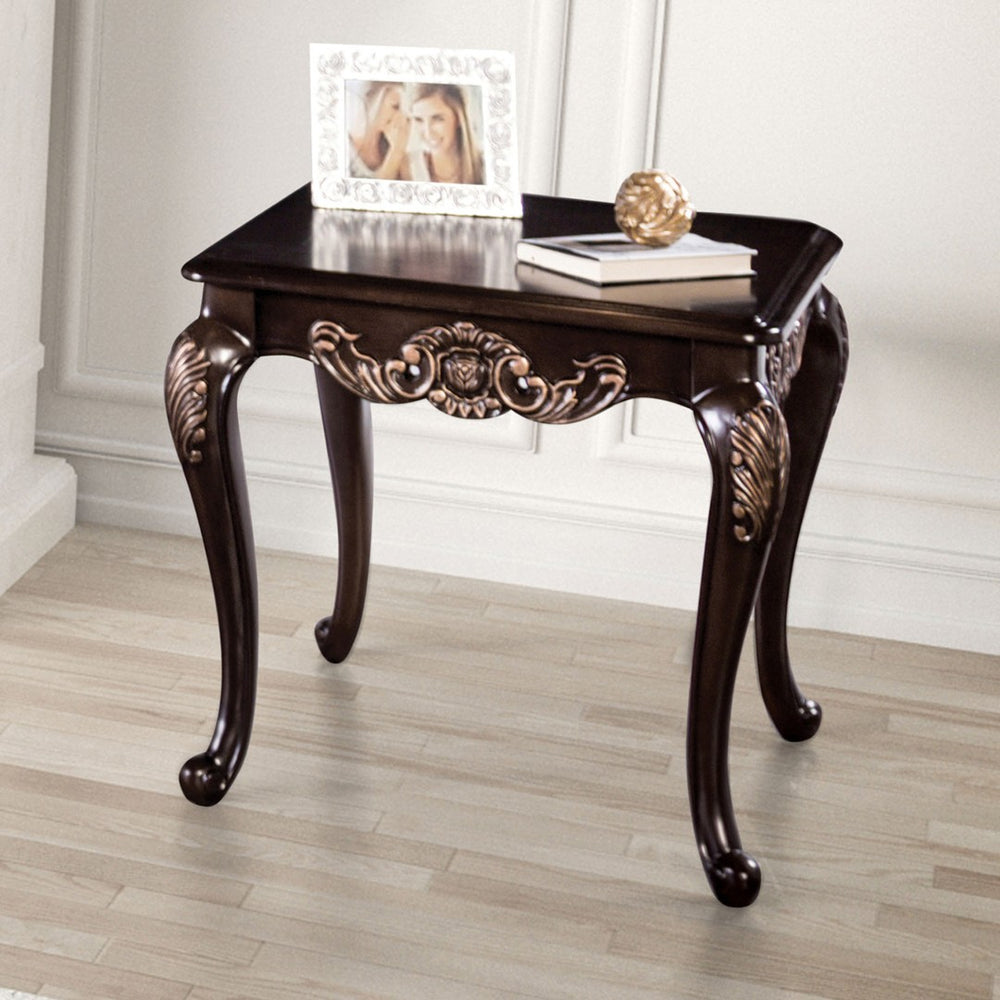English Elm Traditional Square End Table - Elegant Dark Cherry Finish With Gold Accents & Cabriolet Legs B2741P361119-GIGA