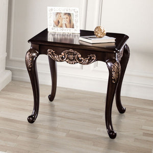 English Elm Traditional Square End Table - Elegant Dark Cherry Finish With Gold Accents & Cabriolet Legs B2741P361119-GIGA