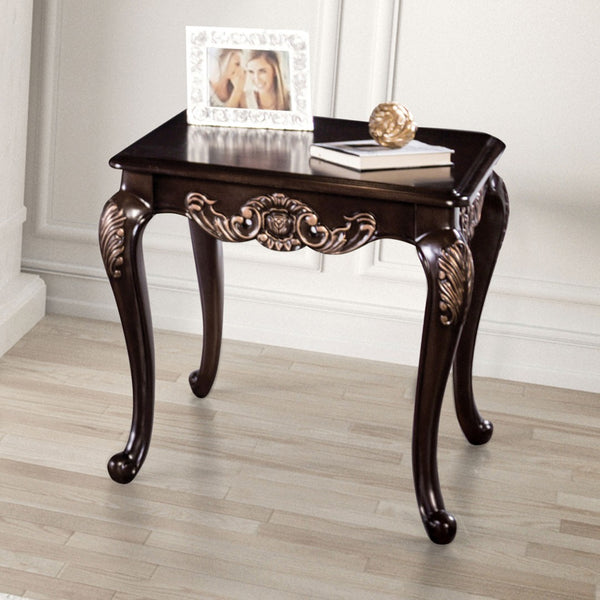English Elm Traditional Square End Table - Elegant Dark Cherry Finish With Gold Accents & Cabriolet Legs B2741P361119-GIGA