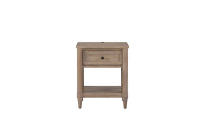 English Elm Mindi Sand Mindi Veneer Small Nightstand with USB Charging, Drawer & Shelf, Transitional Solid Wood Design B2699P360159