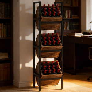 English Elm Stable Freestanding Wine Rack 36 Bottle Metal Wood Industrial Bar Storage T3971P449827