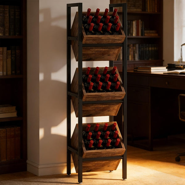 English Elm Stable Freestanding Wine Rack 36 Bottle Metal Wood Industrial Bar Storage T3971P449827