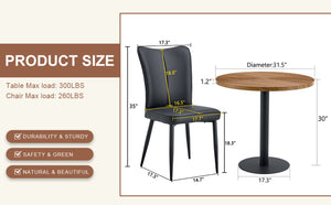 English Elm Table 5-Piece Dining Set: 31.5-Inch Dark Wood Grain Round Table & 4 Ergonomic Black Pu Chairs W1151S02486-GIGA