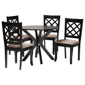 Baxton Studio Baxton Studio Jana 5-Piece Dining Set - Modern Sand Fabric & Espresso Wood, Stylish Comfort for Four Jana-Sand/Dark Brown-5PC Dining Set