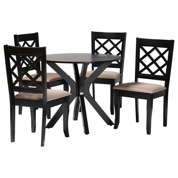 Baxton Studio Baxton Studio Jana 5-Piece Dining Set - Modern Sand Fabric & Espresso Wood, Stylish Comfort for Four Jana-Sand/Dark Brown-5PC Dining Set