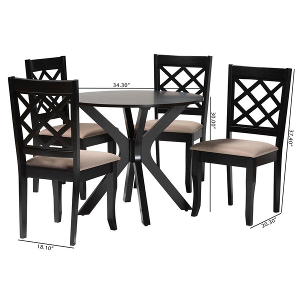 Baxton Studio Baxton Studio Jana 5-Piece Dining Set - Modern Sand Fabric & Espresso Wood, Stylish Comfort for Four Jana-Sand/Dark Brown-5PC Dining Set