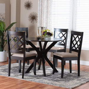 Baxton Studio Baxton Studio Jana 5-Piece Dining Set - Modern Sand Fabric & Espresso Wood, Stylish Comfort for Four Jana-Sand/Dark Brown-5PC Dining Set