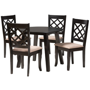 Baxton Studio Baxton Studio Lexi Modern 5-Piece Dining Set with Beige Upholstered Chairs and Round Table Design Lexi-Sand/Dark Brown-5PC Dining Set