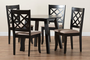 Baxton Studio Baxton Studio Lexi Modern 5-Piece Dining Set with Beige Upholstered Chairs and Round Table Design Lexi-Sand/Dark Brown-5PC Dining Set
