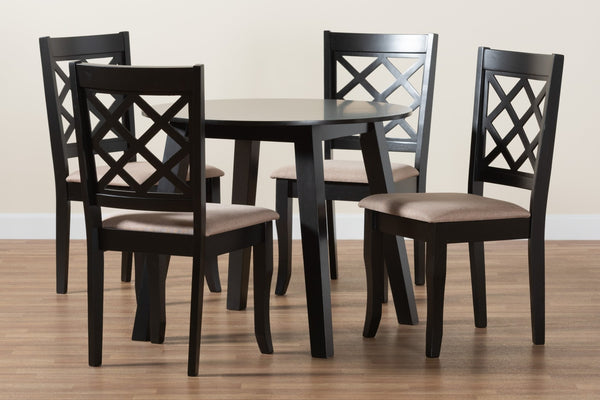 Baxton Studio Baxton Studio Lexi Modern 5-Piece Dining Set with Beige Upholstered Chairs and Round Table Design Lexi-Sand/Dark Brown-5PC Dining Set