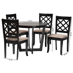 Baxton Studio Baxton Studio Selby 5-Piece Modern Dining Set with Round Table & Comfortable Sand Fabric Chairs Selby-Sand/Dark Brown-5PC Dining Set