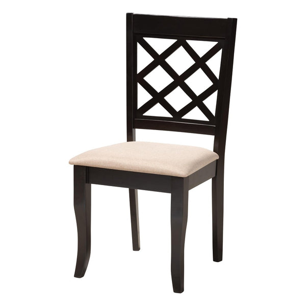 Baxton Studio Baxton Studio Selby 5-Piece Modern Dining Set with Round Table & Comfortable Sand Fabric Chairs Selby-Sand/Dark Brown-5PC Dining Set
