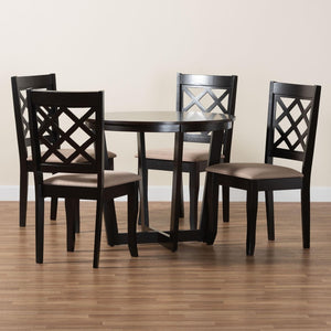 Baxton Studio Baxton Studio Selby 5-Piece Modern Dining Set with Round Table & Comfortable Sand Fabric Chairs Selby-Sand/Dark Brown-5PC Dining Set