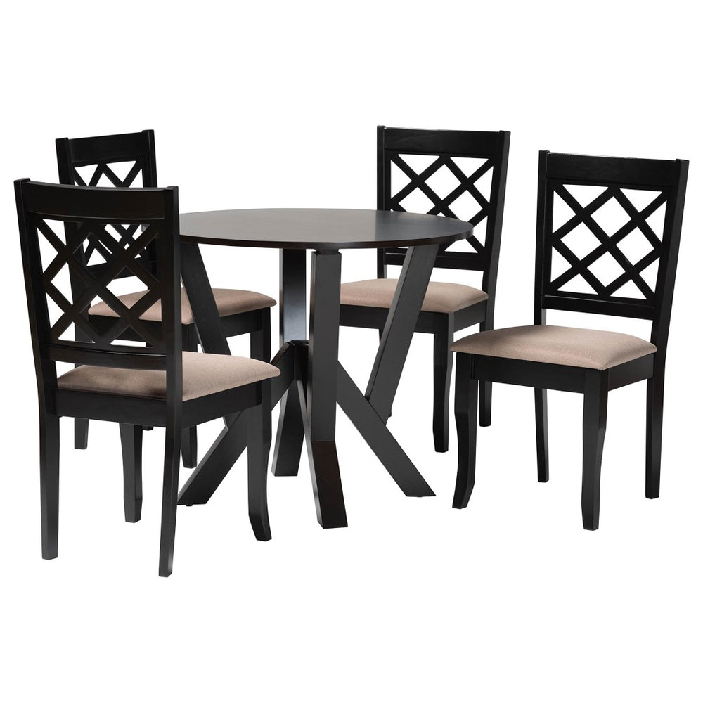 Baxton Studio Baxton Adina 5-Piece Modern Dining Set with Sand Fabric Chairs & Dark Brown Wood Table for 4 Adina-Sand/Dark Brown-5PC Dining Set