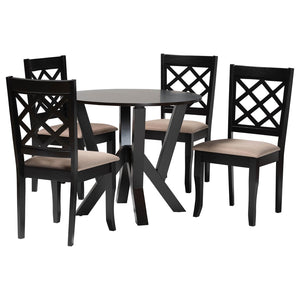 Baxton Studio Baxton Adina 5-Piece Modern Dining Set with Sand Fabric Chairs & Dark Brown Wood Table for 4 Adina-Sand/Dark Brown-5PC Dining Set