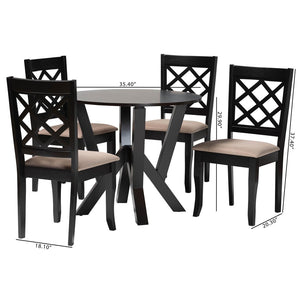 Baxton Studio Baxton Adina 5-Piece Modern Dining Set with Sand Fabric Chairs & Dark Brown Wood Table for 4 Adina-Sand/Dark Brown-5PC Dining Set