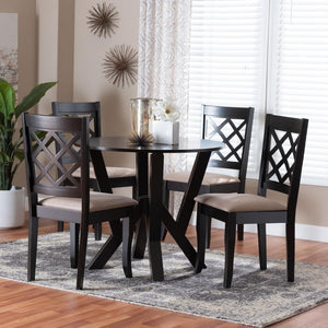 Baxton Studio Baxton Adina 5-Piece Modern Dining Set with Sand Fabric Chairs & Dark Brown Wood Table for 4 Adina-Sand/Dark Brown-5PC Dining Set