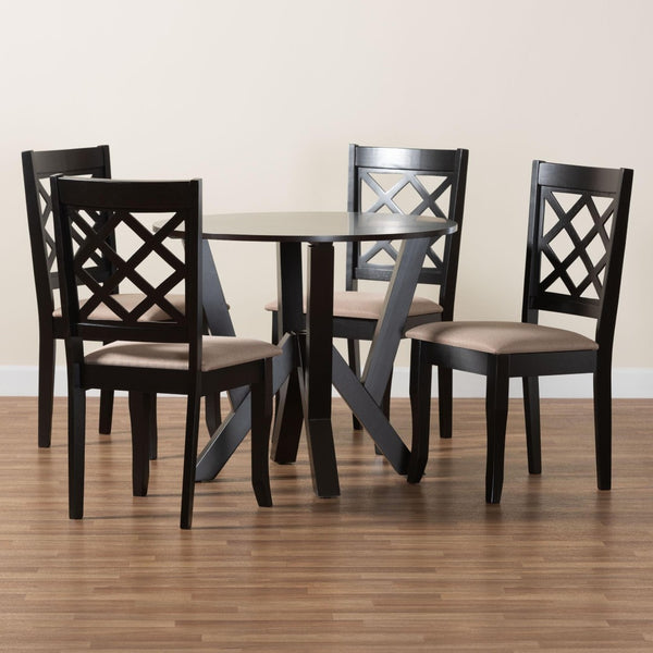 Baxton Studio Baxton Adina 5-Piece Modern Dining Set with Sand Fabric Chairs & Dark Brown Wood Table for 4 Adina-Sand/Dark Brown-5PC Dining Set