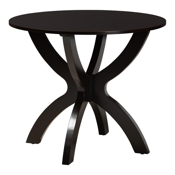 Baxton Studio Baxton Studio Savina 5-Piece Dining Set: Modern Round Table & Foam-Padded Chairs in Sand Fabric Savina-Sand/Dark Brown-5PC Dining Set