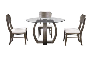 Basset Mirror Kellan Round Dining Table - Modern Transitional Design With Glass Top, Seats 4, Charcoal Finish Brown Rubber Wood ,Glass 9725-700-045
