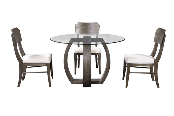 Basset Mirror Kellan Round Dining Table - Modern Transitional Design With Glass Top, Seats 4, Charcoal Finish Brown Rubber Wood ,Glass 9725-700-045
