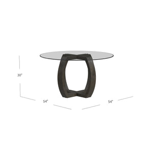 Basset Mirror Kellan Round Dining Table - Modern Transitional Design With Glass Top, Seats 4, Charcoal Finish Brown Rubber Wood ,Glass 9725-700-045
