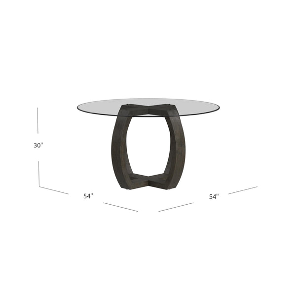 Basset Mirror Kellan Round Dining Table - Modern Transitional Design With Glass Top, Seats 4, Charcoal Finish Brown Rubber Wood ,Glass 9725-700-045