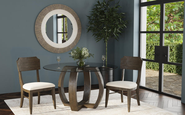 Basset Mirror Kellan Round Dining Table - Modern Transitional Design With Glass Top, Seats 4, Charcoal Finish Brown Rubber Wood ,Glass 9725-700-045