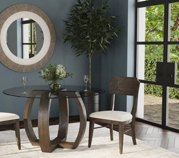 Basset Mirror Kellan Round Dining Table - Modern Transitional Design With Glass Top, Seats 4, Charcoal Finish Brown Rubber Wood ,Glass 9725-700-045
