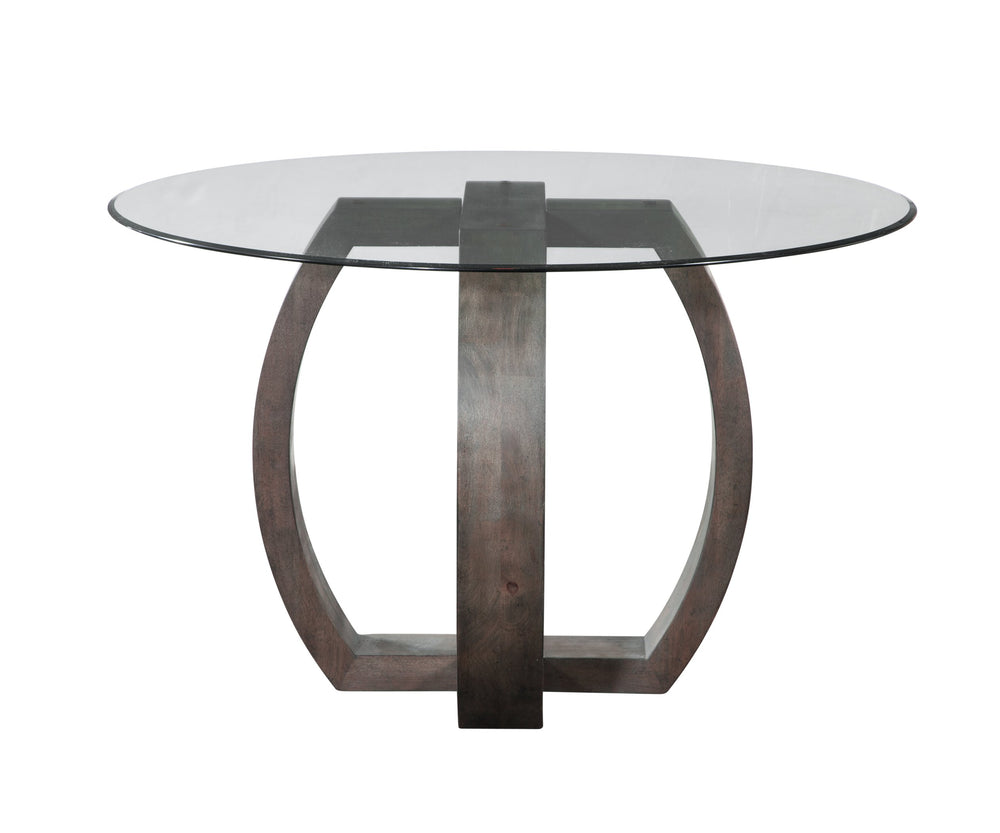 Basset Mirror Kellan Round Dining Table - Modern Transitional Design With Glass Top, Seats 4, Charcoal Finish Brown Rubber Wood ,Glass 9725-700-045