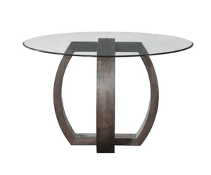 Basset Mirror Kellan Round Dining Table - Modern Transitional Design With Glass Top, Seats 4, Charcoal Finish Brown Rubber Wood ,Glass 9725-700-045