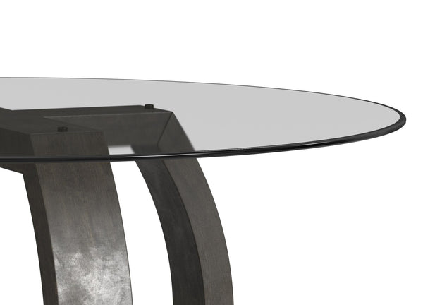 Basset Mirror Kellan Round Dining Table - Modern Transitional Design With Glass Top, Seats 4, Charcoal Finish Brown Rubber Wood ,Glass 9725-700-045